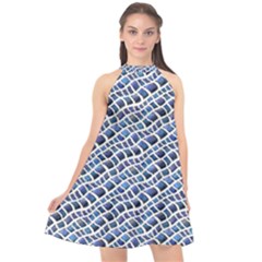Blue Snake Halter Neckline Chiffon Dress  by DinkovaArt