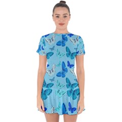 Butterflies Insect Pattern Nature Drop Hem Mini Chiffon Dress by Sabxi