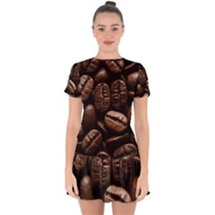 Coffee Beans Drop Hem Mini Chiffon Dress by Sabxi