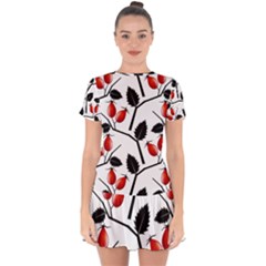 Rose Hip Pattern Branches Autumn Drop Hem Mini Chiffon Dress by Hannah976
