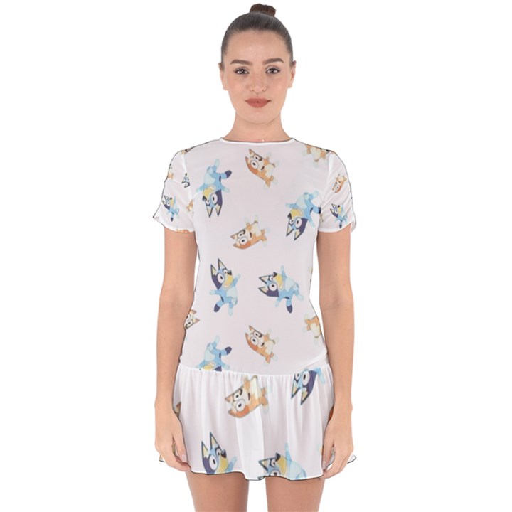 Bluey, Bluey merch, Bluey pattern, Bluey Bluey, bingo, Bluey design, bluey dog Drop Hem Mini Chiffon Dress