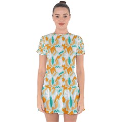 Design Pattern Seamless Tropical Drop Hem Mini Chiffon Dress by Tsamara