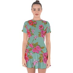 Mid Century Retro Floral 1970s 1960s Pattern 81 Drop Hem Mini Chiffon Dress by violetheavensky