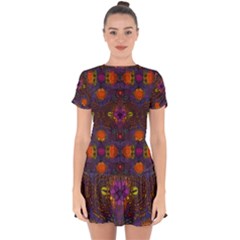 Mid Century Retro Floral 1970s 1960s Pattern 67 Drop Hem Mini Chiffon Dress by violetheavensky