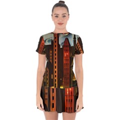 Sci-fi Futuristic Science Fiction City Neon Scene Artistic Technology Machine Fantasy Gothic Town Bu Drop Hem Mini Chiffon Dress by Posterlux