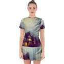 Village Moon Cloudy Historical Tudor Architecture Houses Town Night Windows City Drop Hem Mini Chiffon Dress View1